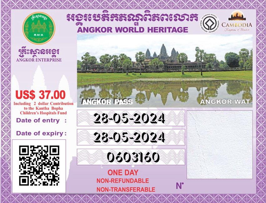 1day-angkor-ticket Ancient Angkor Wat temple silhouette at sunrise in Siem Reap, Cambodia, with reflection in the water, showcasing unique Khmer architecture and sunrise views for ideal Angkor exploration.